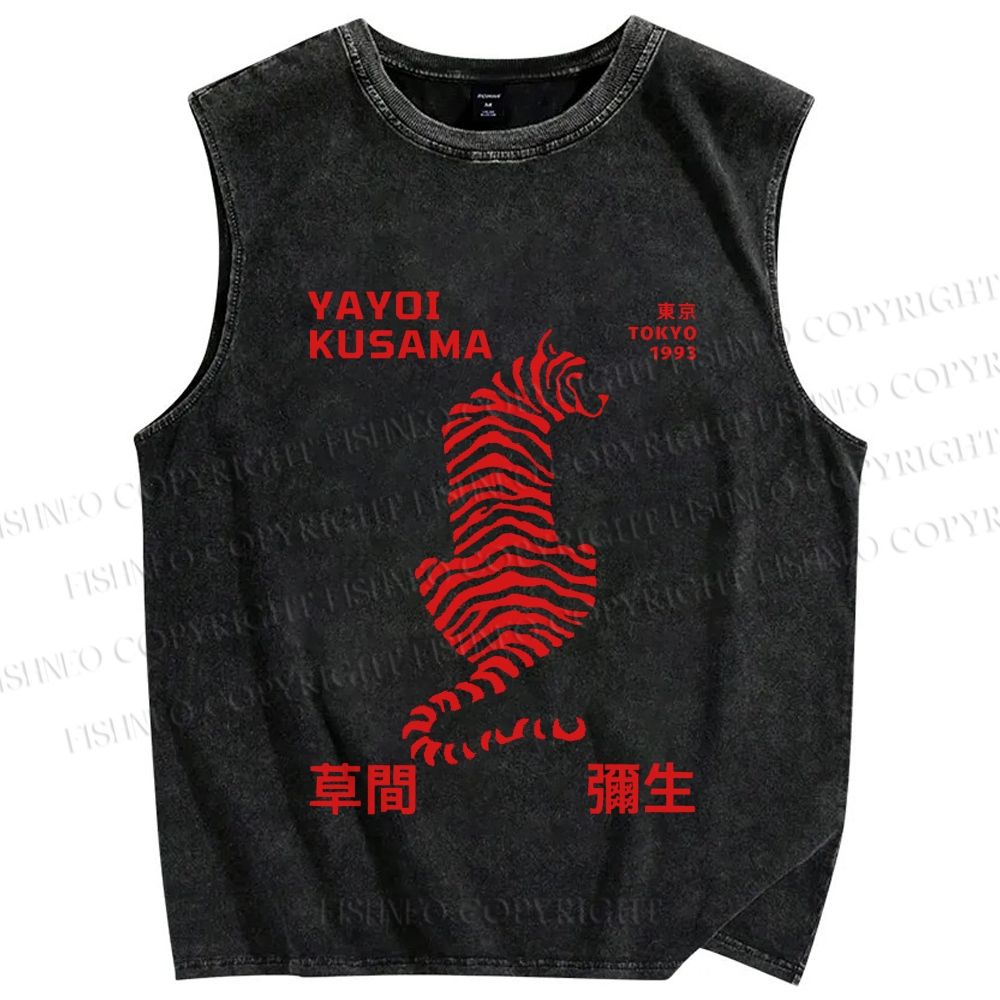 Unisex Yayoi Kusama Red Tiger Printed Washed Tank Top