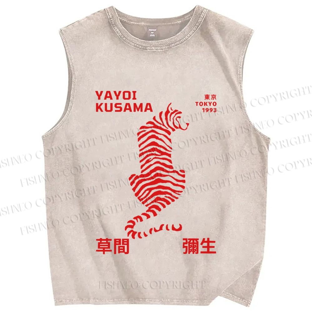 Unisex Yayoi Kusama Red Tiger Printed Washed Tank Top