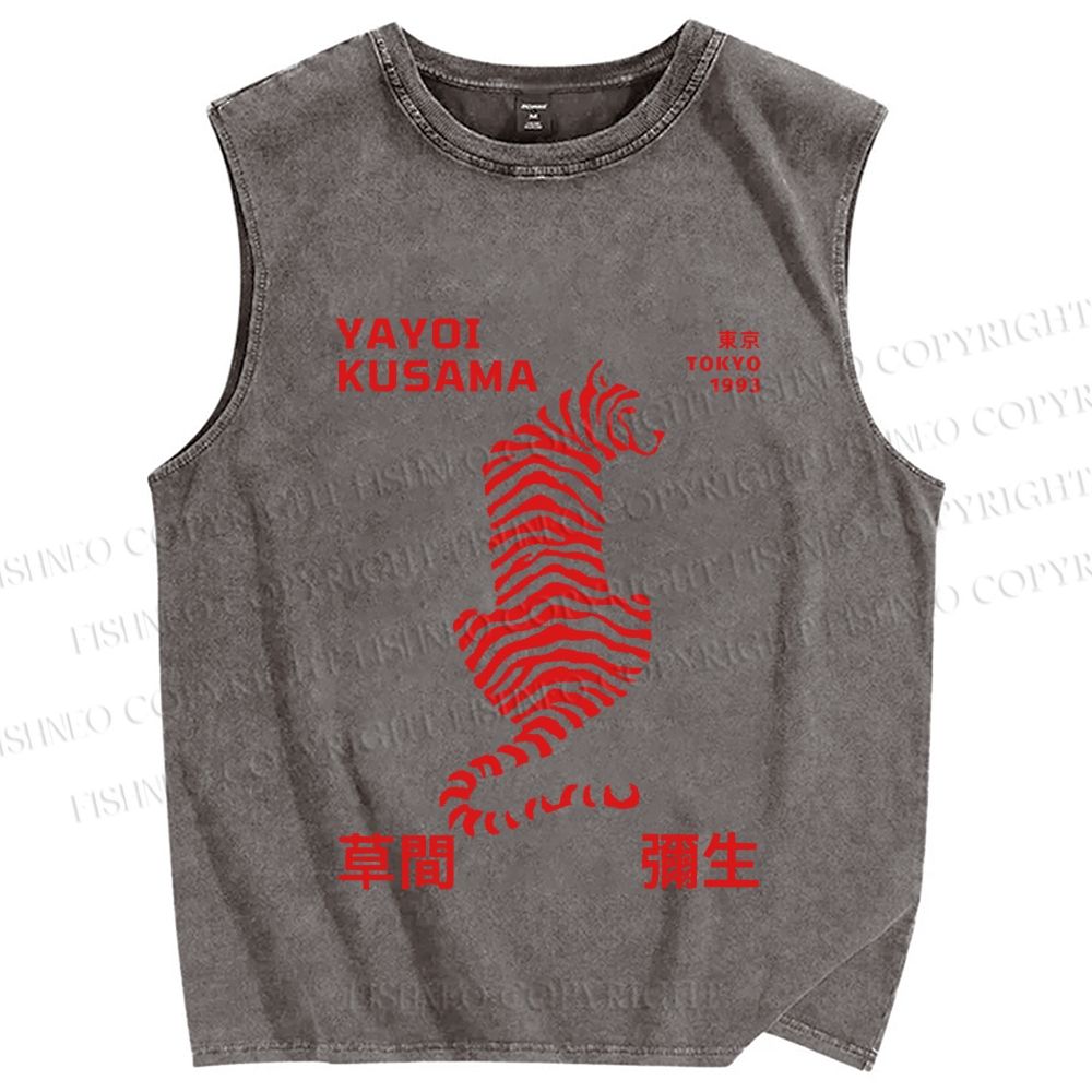 Unisex Yayoi Kusama Red Tiger Printed Washed Tank Top