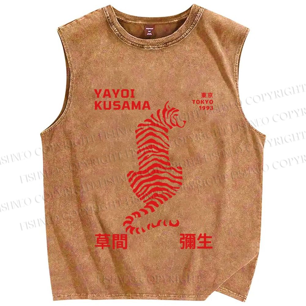Unisex Yayoi Kusama Red Tiger Printed Washed Tank Top