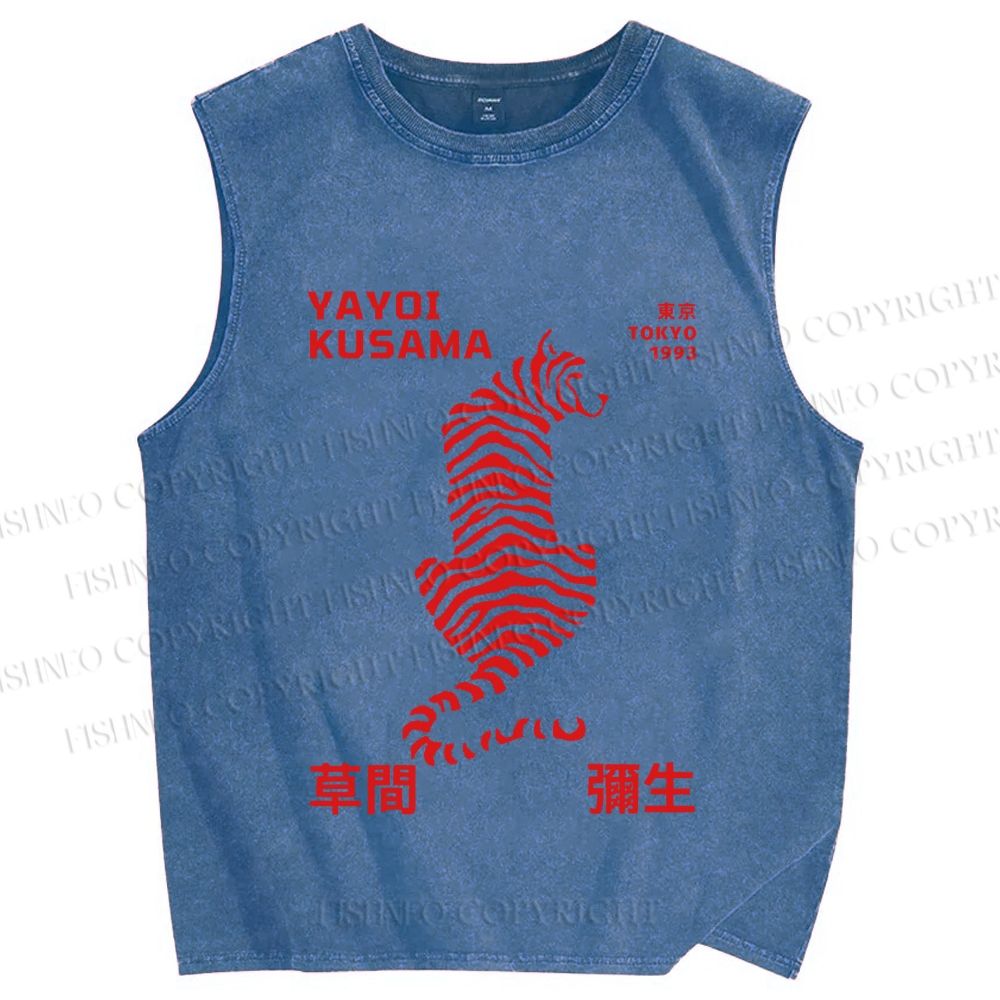 Unisex Yayoi Kusama Red Tiger Printed Washed Tank Top