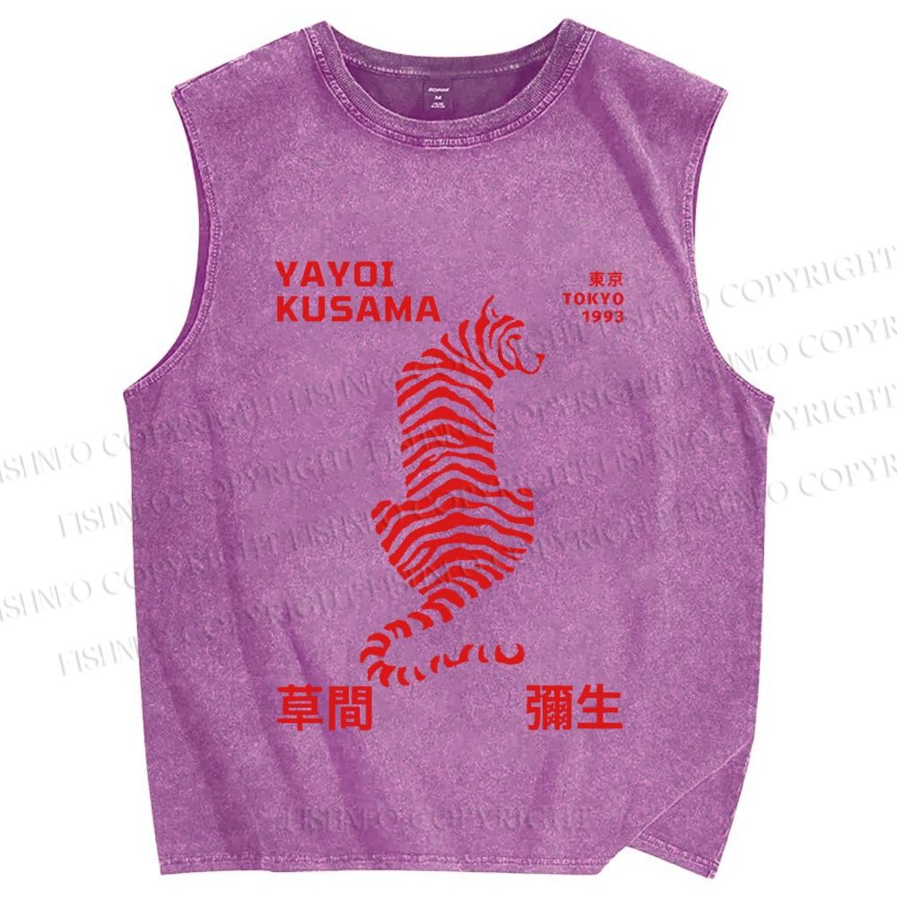 Unisex Yayoi Kusama Red Tiger Printed Washed Tank Top