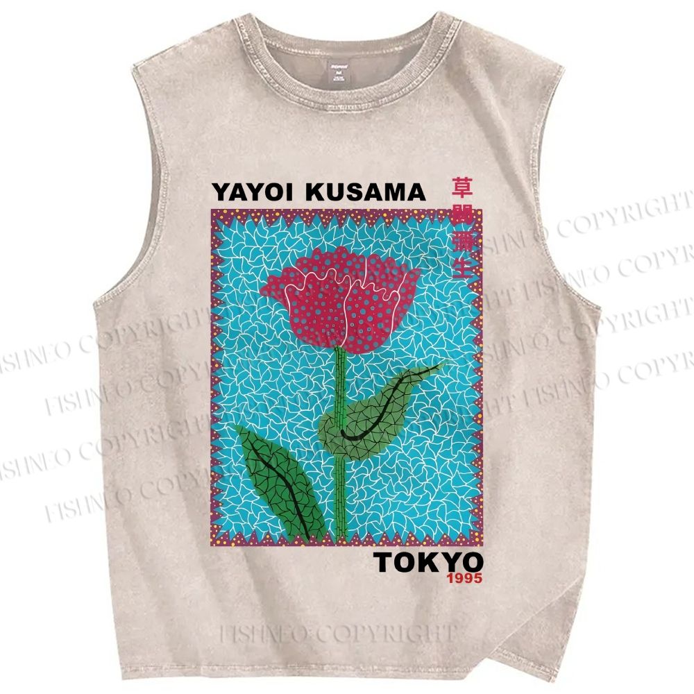 Unisex Yayoi Kusama Flower Printed Washed Tank Top