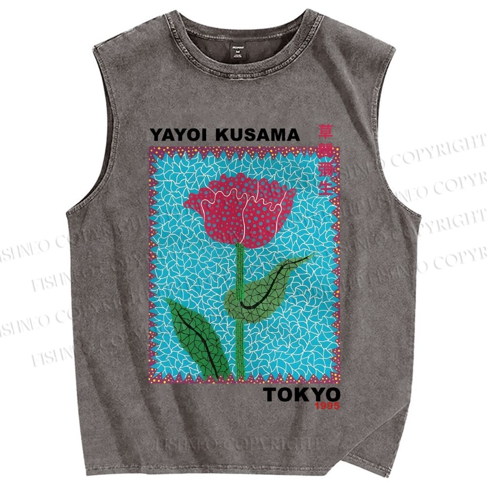 Unisex Yayoi Kusama Flower Printed Washed Tank Top