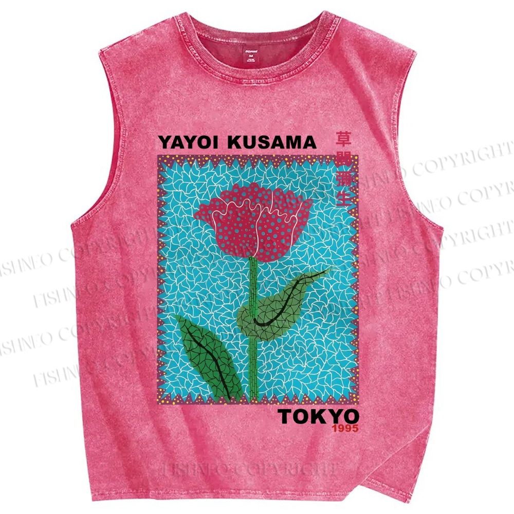 Unisex Yayoi Kusama Flower Printed Washed Tank Top