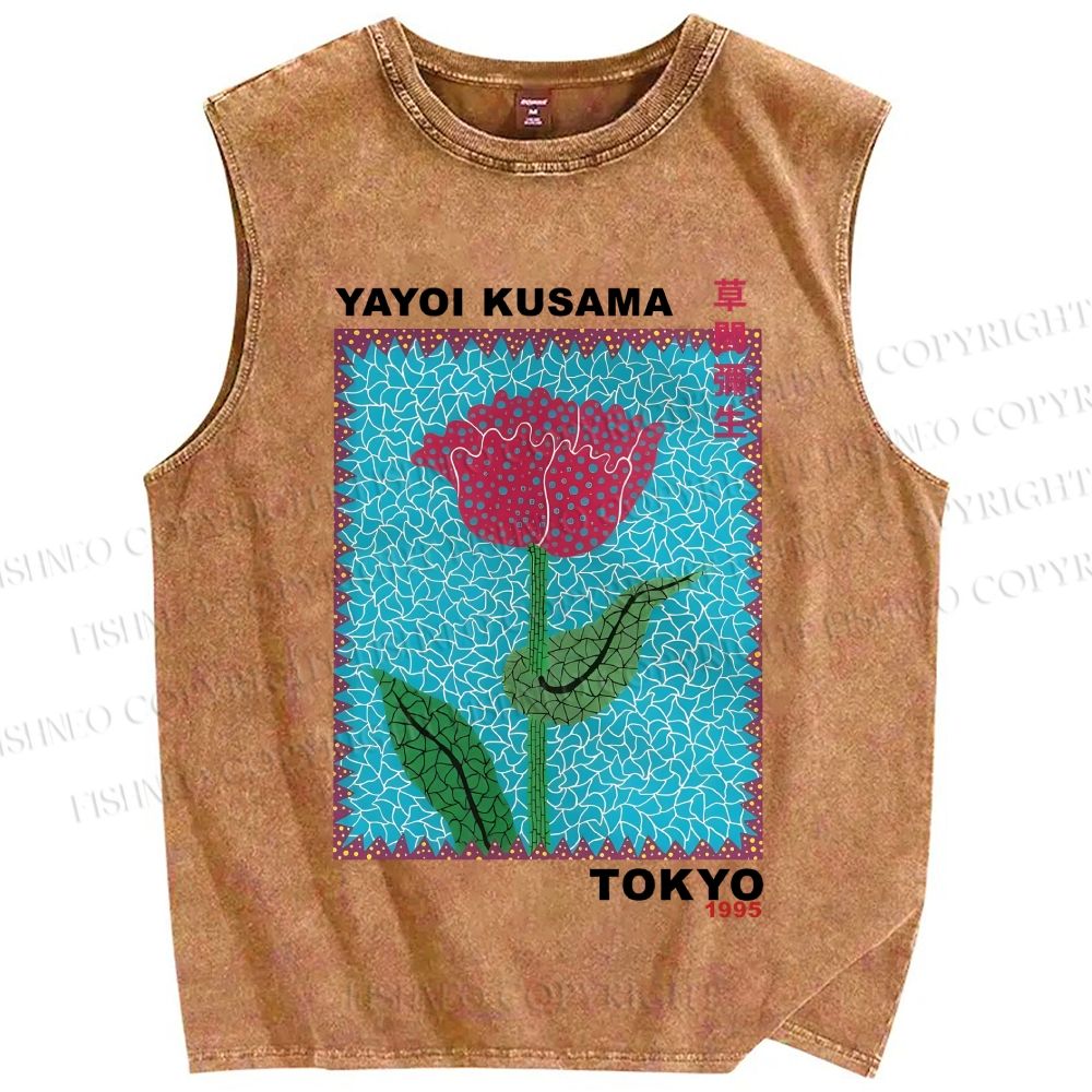 Unisex Yayoi Kusama Flower Printed Washed Tank Top