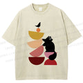 Unisex Bauhaus Cat Playing Building Blocks Printed Washed Tee