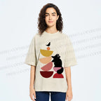 Unisex Bauhaus Cat Playing Building Blocks Printed Washed Tee