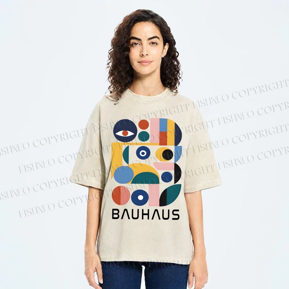 Unisex Bauhaus Eye Design Printed Washed Tee