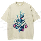 Unisex Cthulhu style Octopus Printed Washed Tee