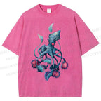 Unisex Cthulhu style Octopus Printed Washed Tee