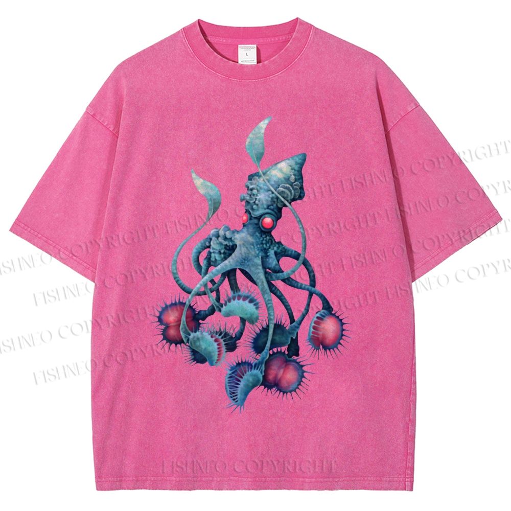 Unisex Cthulhu style Octopus Printed Washed Tee