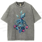 Unisex Cthulhu style Octopus Printed Washed Tee
