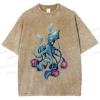 Unisex Cthulhu style Octopus Printed Washed Tee