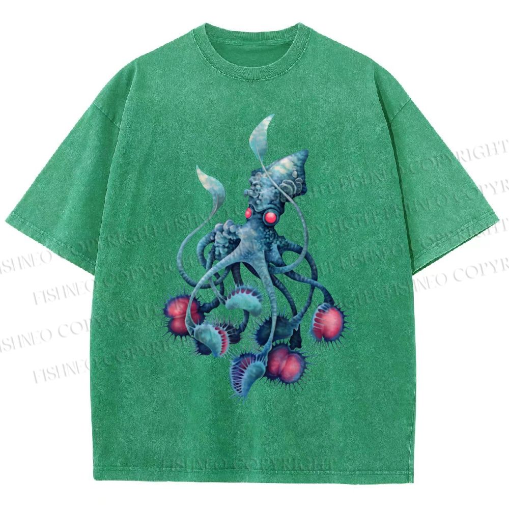 Unisex Cthulhu style Octopus Printed Washed Tee