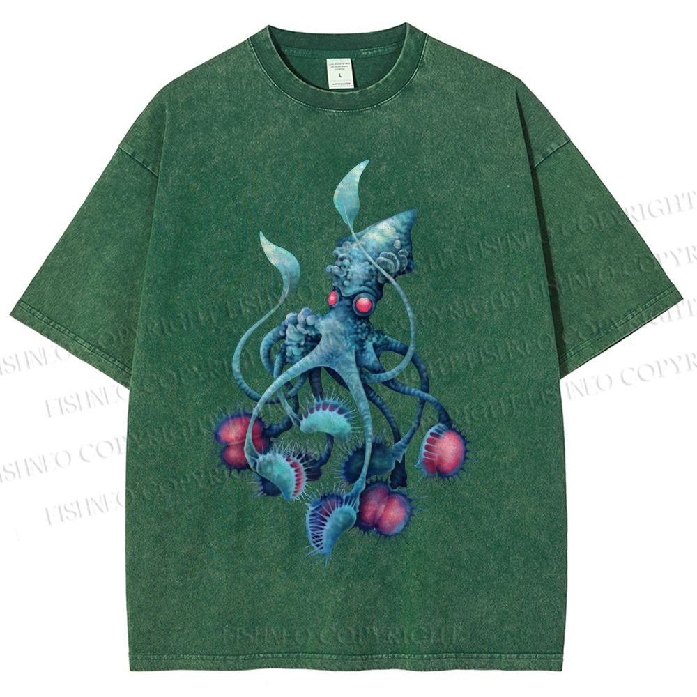 Unisex Cthulhu style Octopus Printed Washed Tee