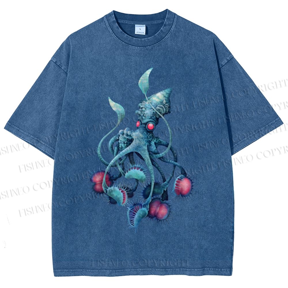 Unisex Cthulhu style Octopus Printed Washed Tee