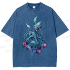Unisex Cthulhu style Octopus Printed Washed Tee