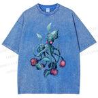 Unisex Cthulhu style Octopus Printed Washed Tee