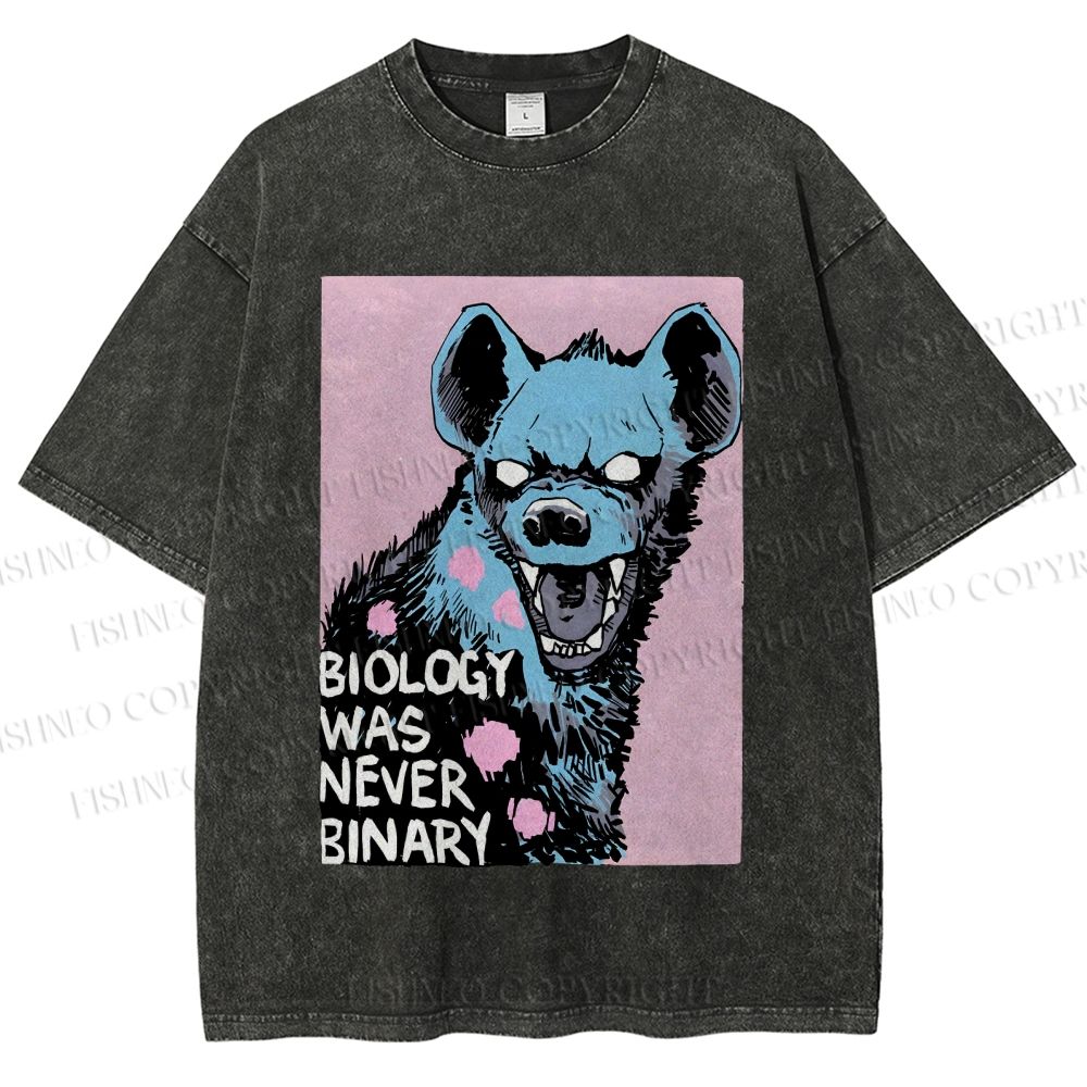Unisex Pride Hyena Biology was Never Binary Printed Washed Tee