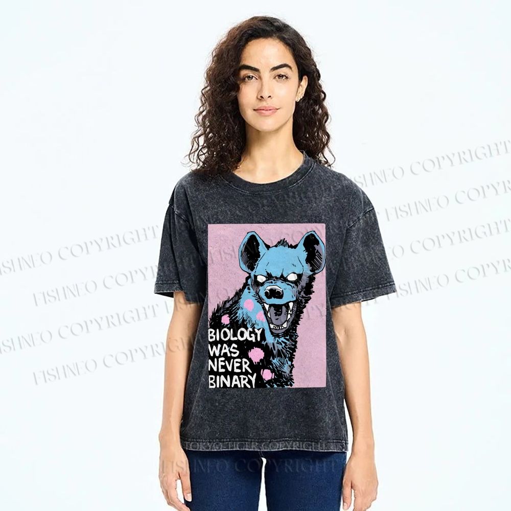 Unisex Pride Hyena Biology was Never Binary Printed Washed Tee