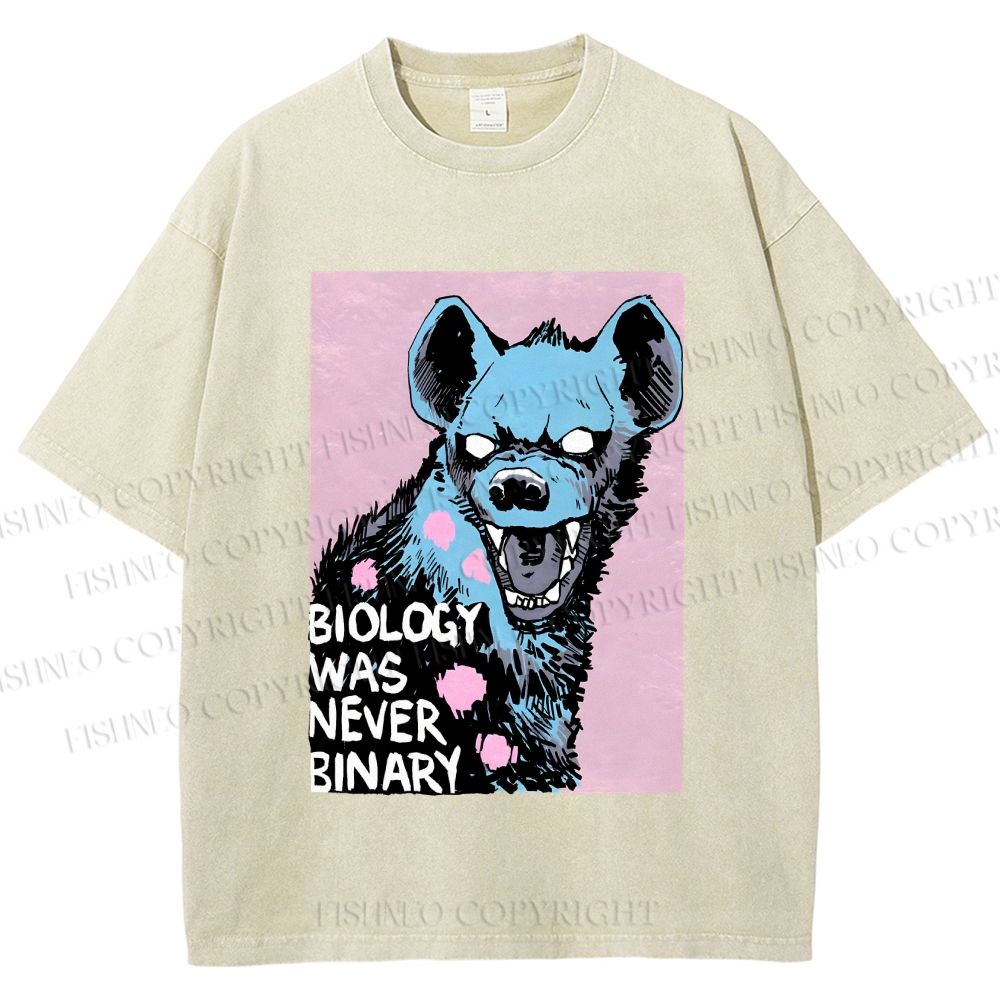 Unisex Pride Hyena Biology was Never Binary Printed Washed Tee