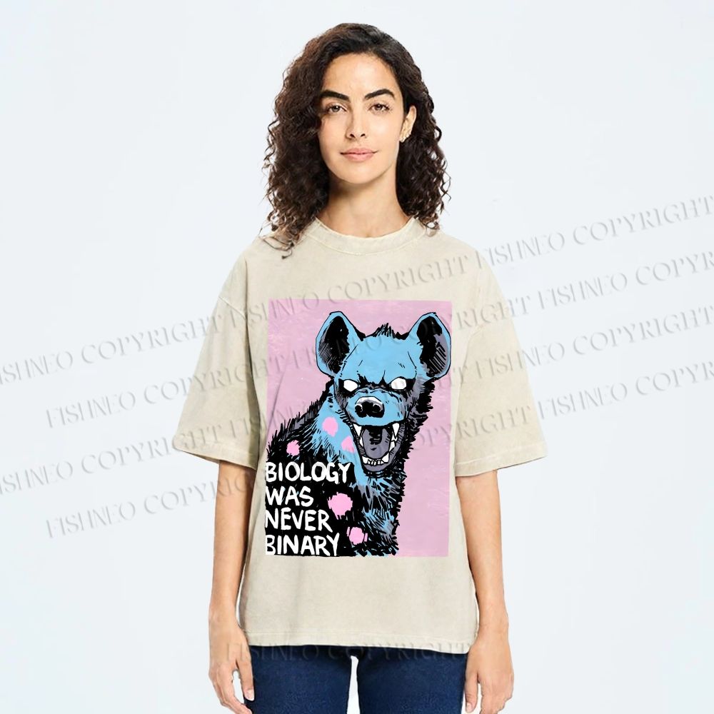 Unisex Pride Hyena Biology was Never Binary Printed Washed Tee