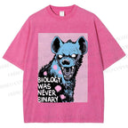 Unisex Pride Hyena Biology was Never Binary Printed Washed Tee