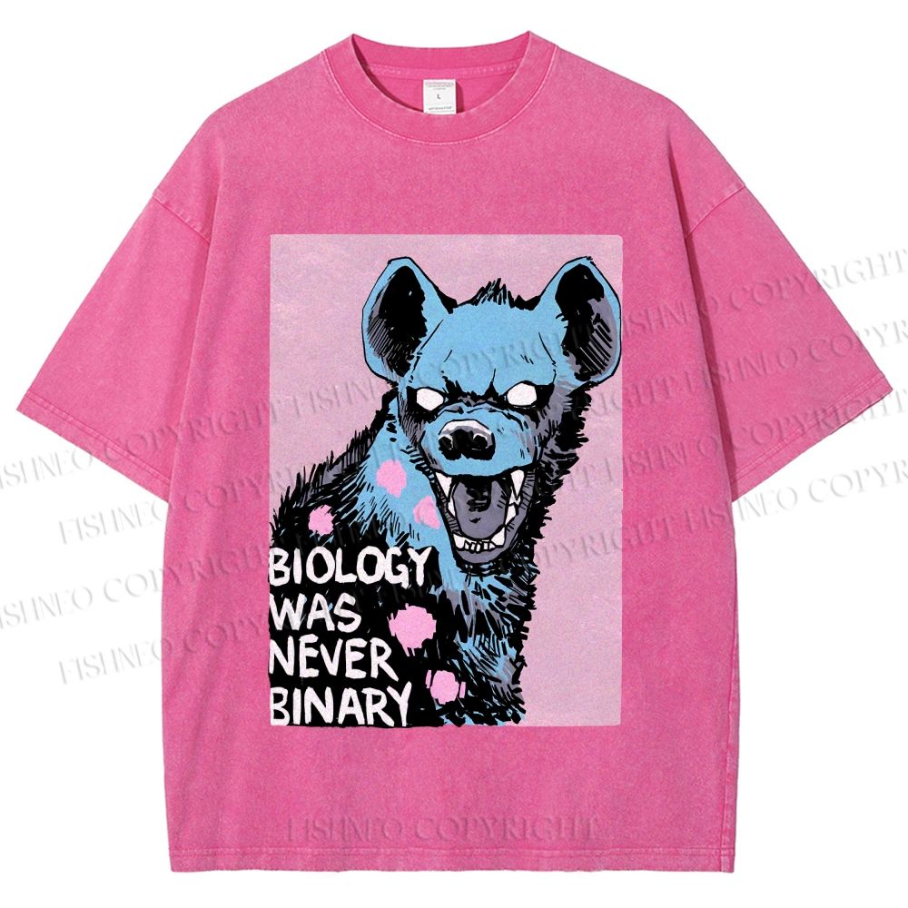 Unisex Pride Hyena Biology was Never Binary Printed Washed Tee