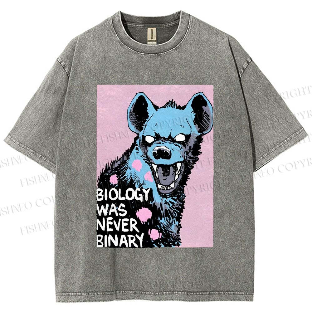 Unisex Pride Hyena Biology was Never Binary Printed Washed Tee