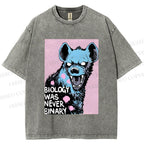 Unisex Pride Hyena Biology was Never Binary Printed Washed Tee