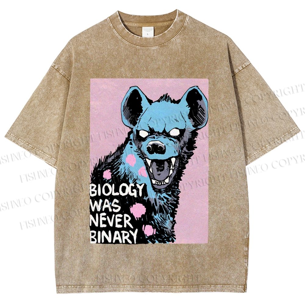 Unisex Pride Hyena Biology was Never Binary Printed Washed Tee