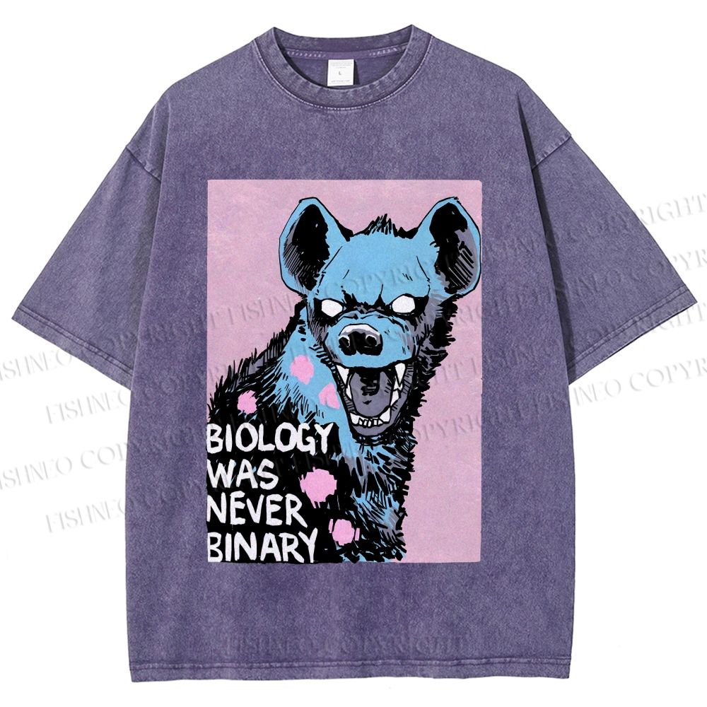 Unisex Pride Hyena Biology was Never Binary Printed Washed Tee