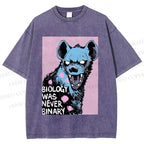Unisex Pride Hyena Biology was Never Binary Printed Washed Tee