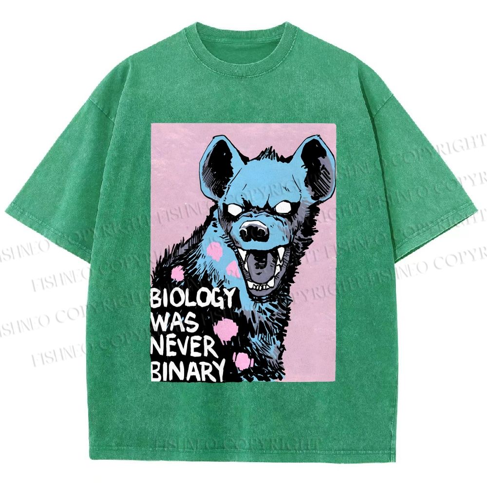 Unisex Pride Hyena Biology was Never Binary Printed Washed Tee