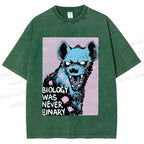 Unisex Pride Hyena Biology was Never Binary Printed Washed Tee