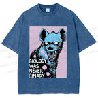 Unisex Pride Hyena Biology was Never Binary Printed Washed Tee