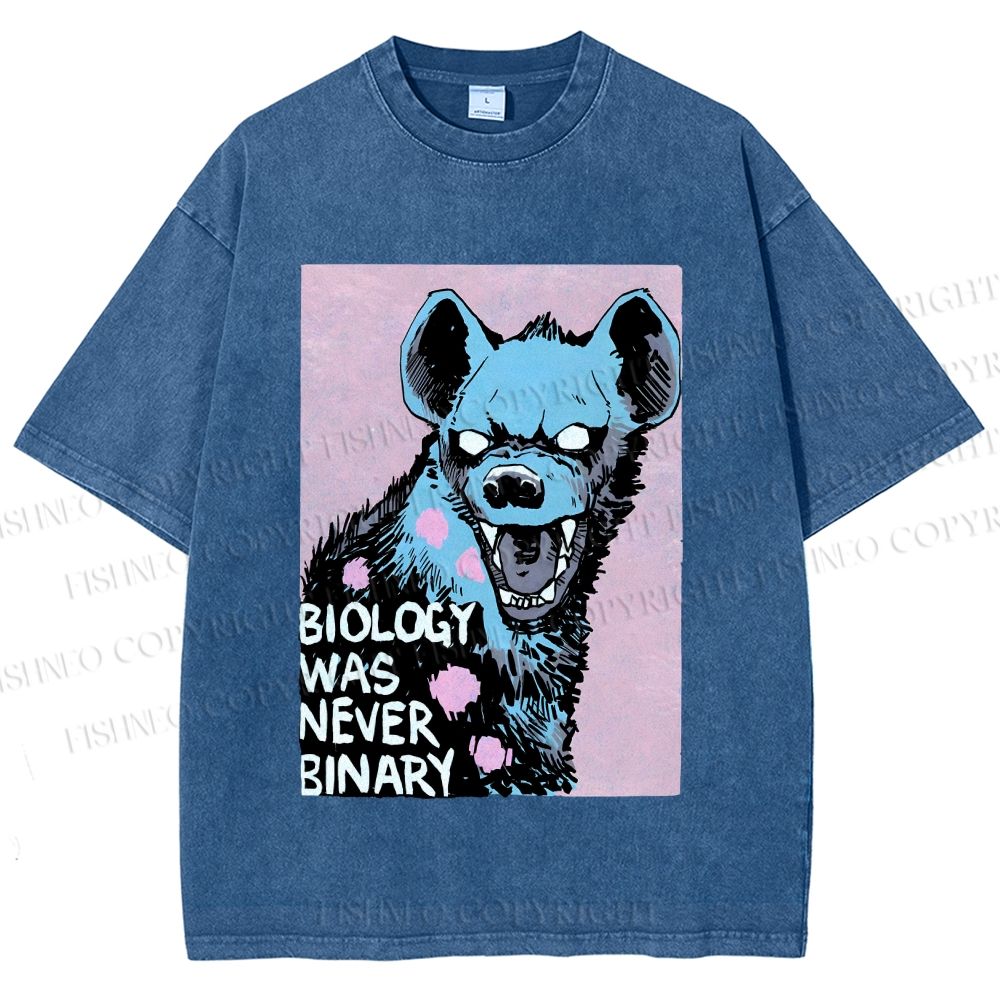 Unisex Pride Hyena Biology was Never Binary Printed Washed Tee