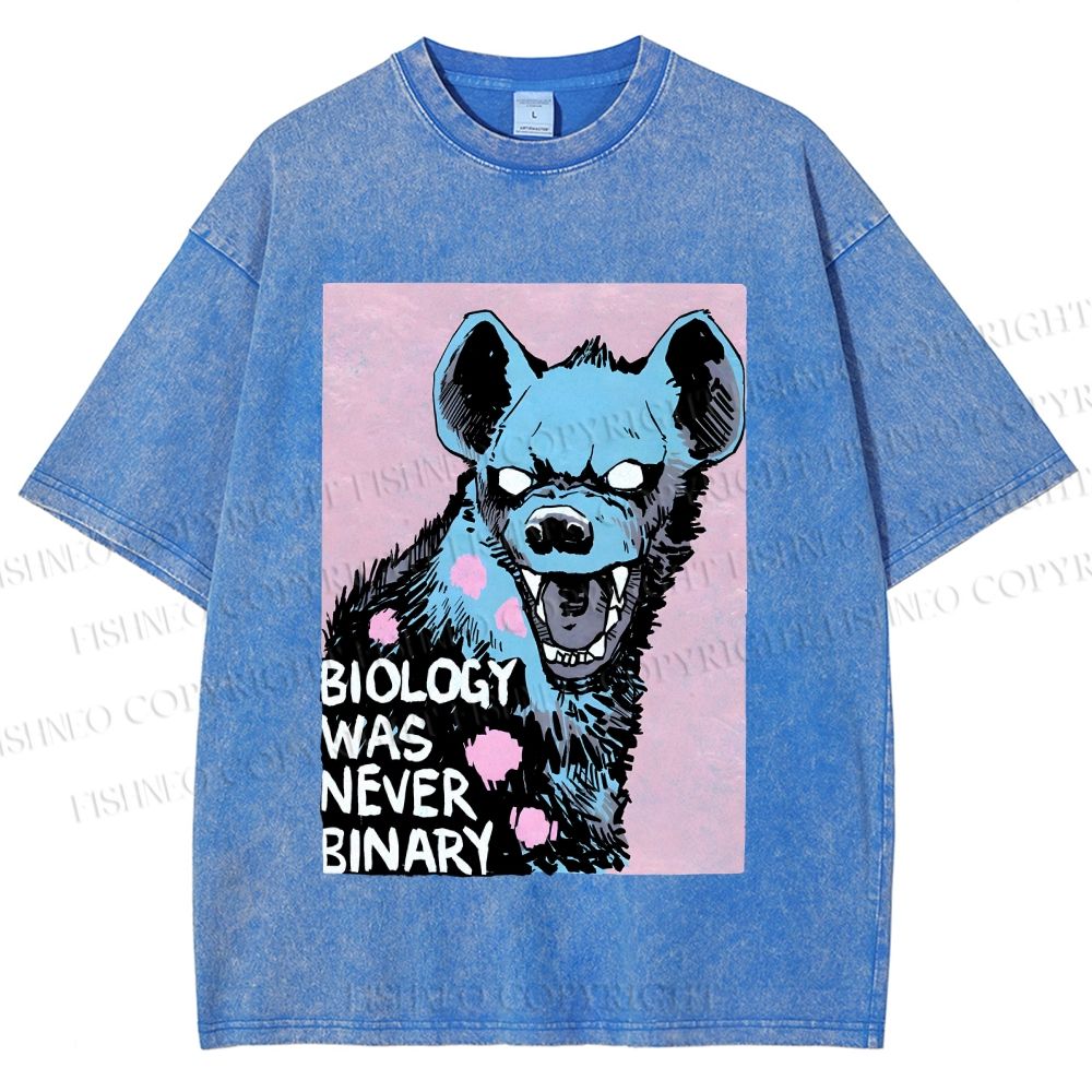 Unisex Pride Hyena Biology was Never Binary Printed Washed Tee