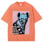 Unisex Pride Hyena Biology was Never Binary Printed Washed Tee