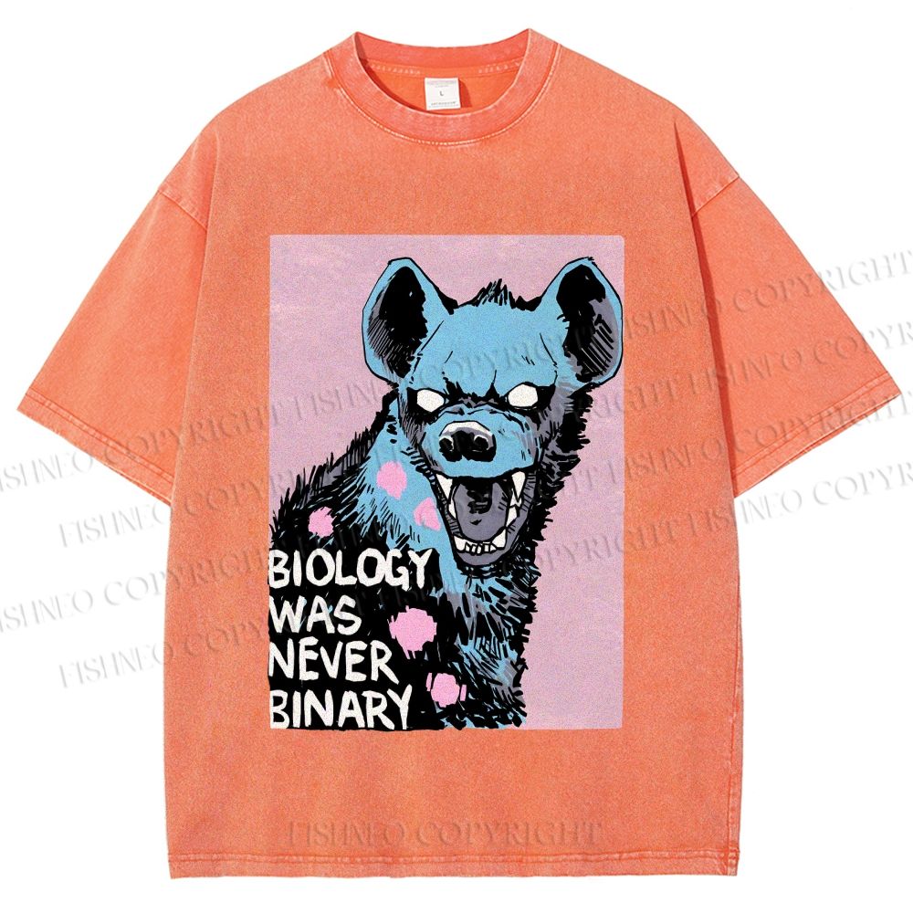 Unisex Pride Hyena Biology was Never Binary Printed Washed Tee