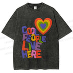 Unisex Pride Cool People Live Here Printed Washed Tee