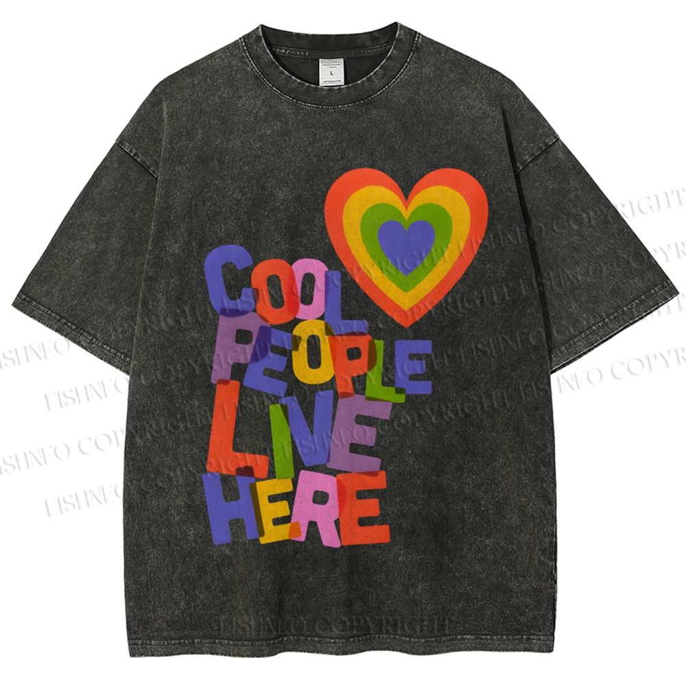 Unisex Pride Cool People Live Here Printed Washed Tee