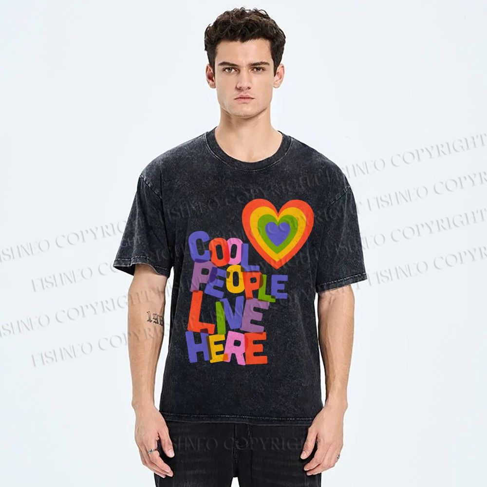 Unisex Pride Cool People Live Here Printed Washed Tee