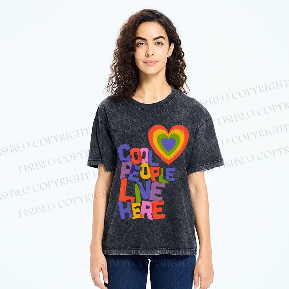 Unisex Pride Cool People Live Here Printed Washed Tee
