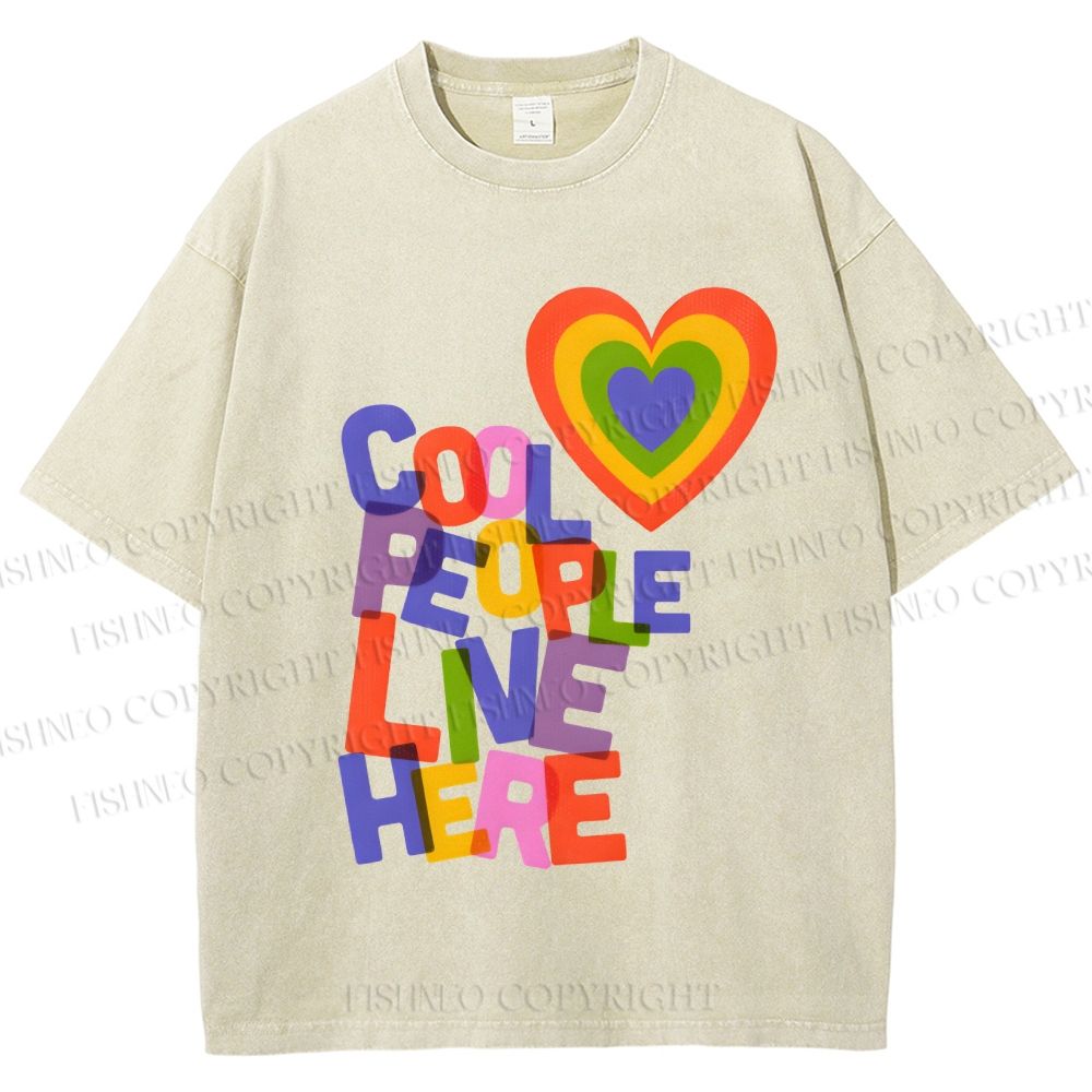 Unisex Pride Cool People Live Here Printed Washed Tee