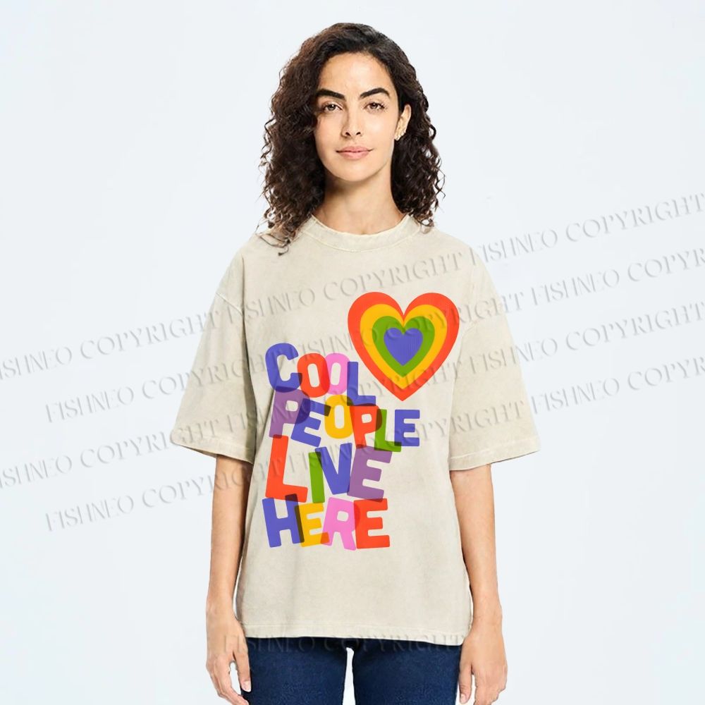 Unisex Pride Cool People Live Here Printed Washed Tee