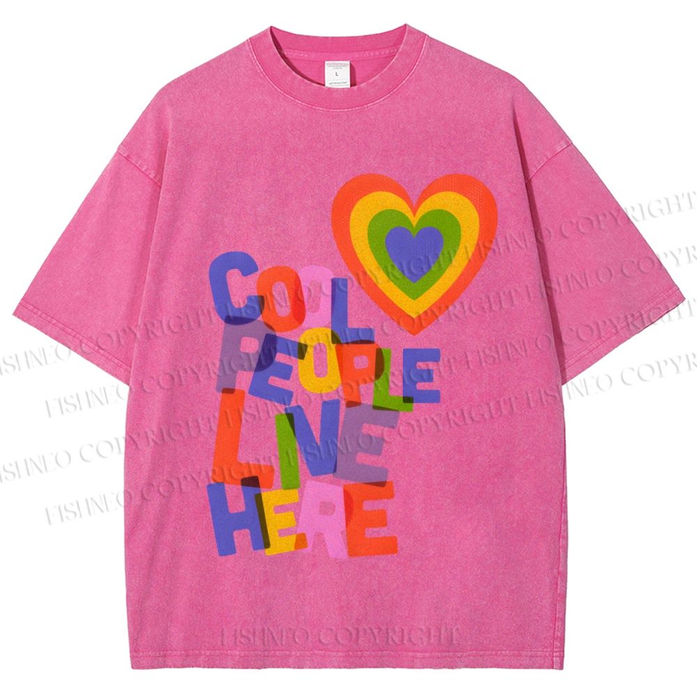 Unisex Pride Cool People Live Here Printed Washed Tee