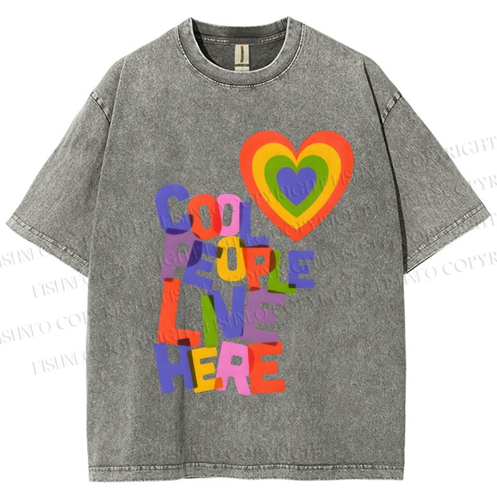 Unisex Pride Cool People Live Here Printed Washed Tee