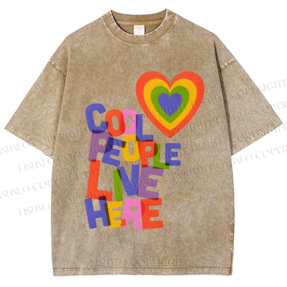 Unisex Pride Cool People Live Here Printed Washed Tee